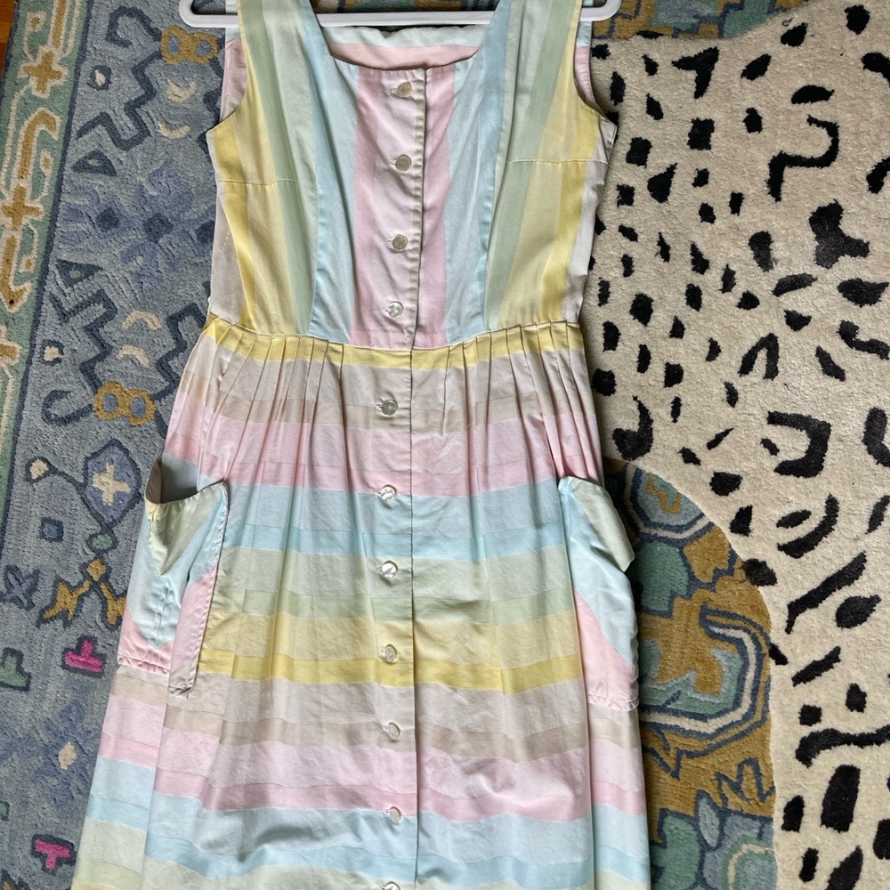 Vintage Pastel Striped Button-Down Dress